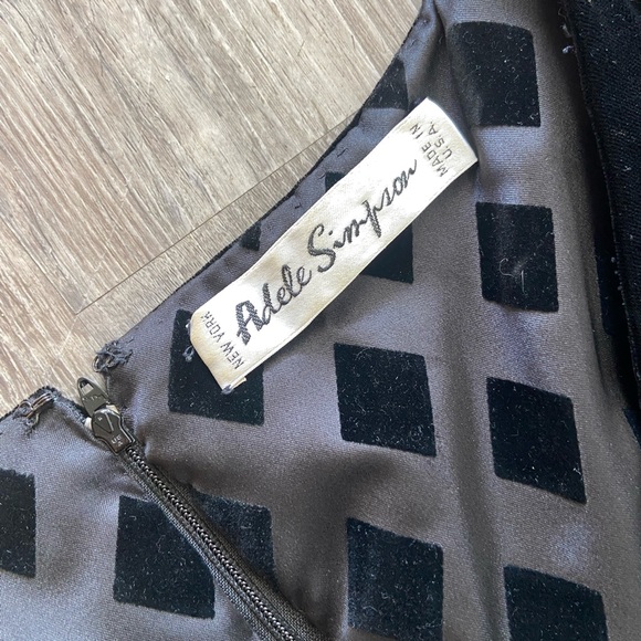 Vintage 1960s Adele Simpson Black Velvet Diamond Detailed Satin Skirt Full Gown - Picture 11 of 12